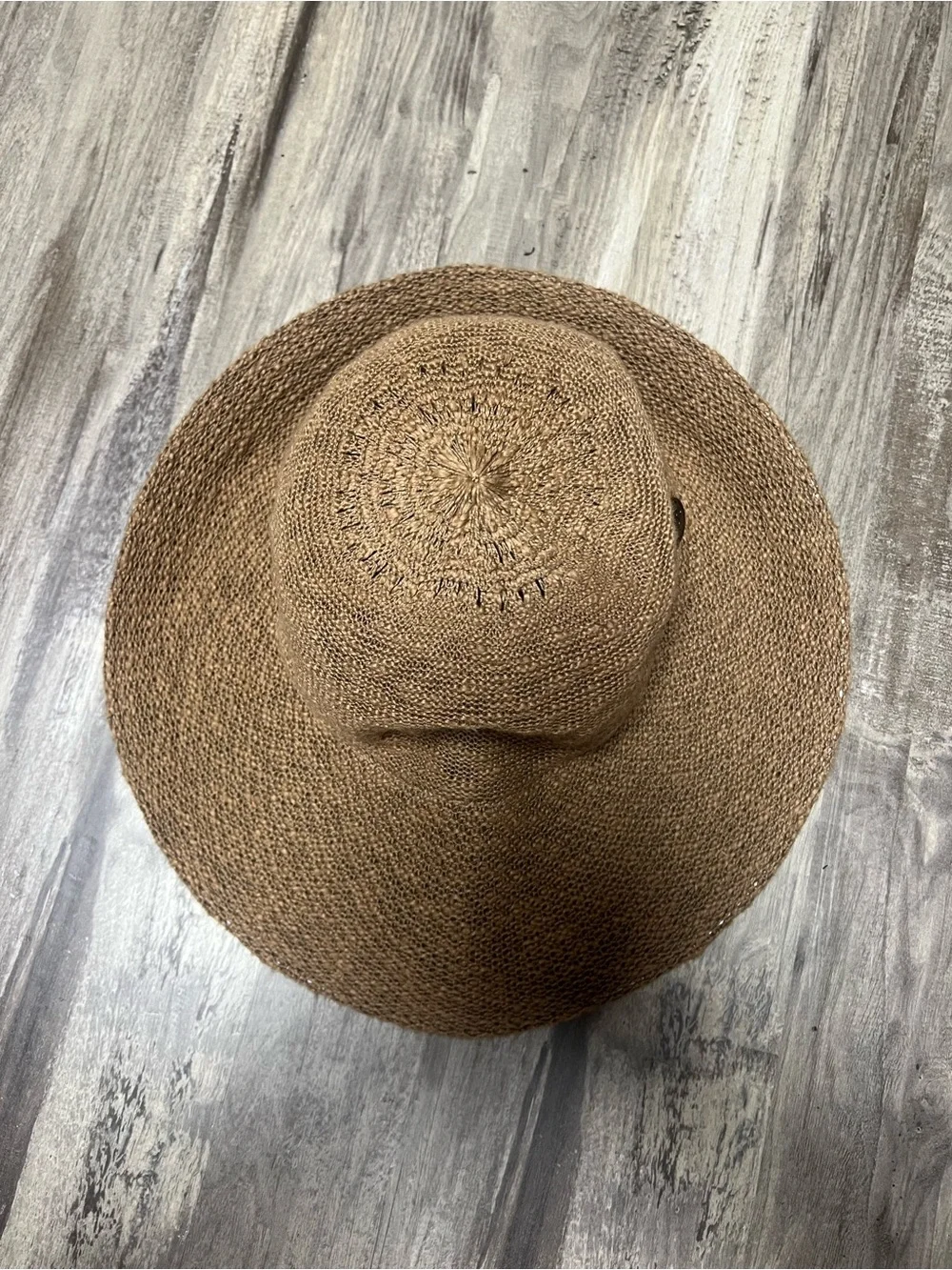 Shihreen Packable Cotton Blend Wide Turn Brim Sun Hat in Tan